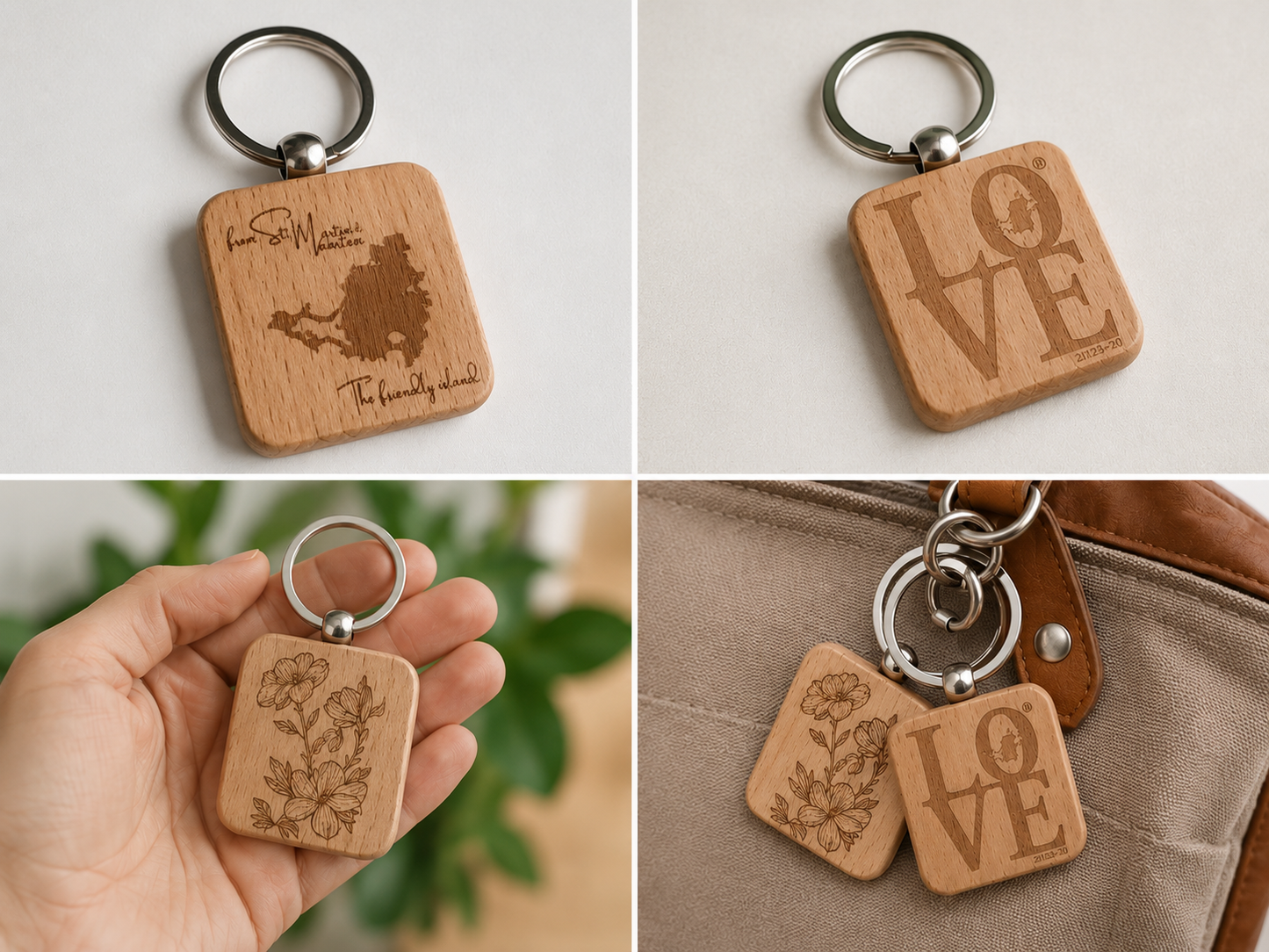 Porte Clé en Bois Carré