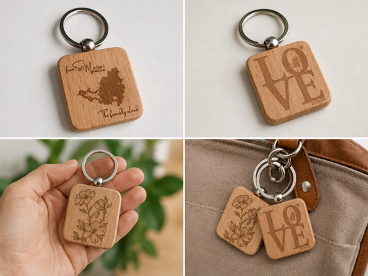 Porte Clé en Bois Carré